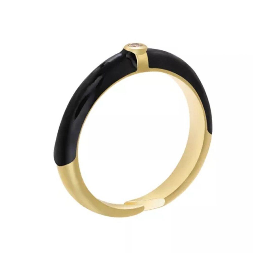 7/$35 Gold and Black Enamel Statement Ring Rhinestone Minimalist Ring - Picture 1 of 8